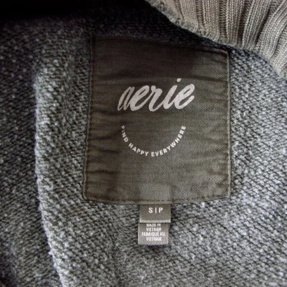 Aerie Down To Earth Crew Sweatshirt Olive Green Oversized Ribbed Small Medium L - Picture 6 of 14